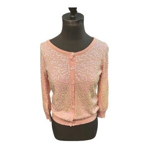 Boston Proper Pink Sequin Cardigan Sweater Size Small